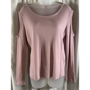 JW Style Cold Shoulder Long Sleeves Scoop Neck Waffle Top Mauve M 72-32